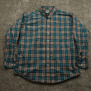 Cinch Shirt Mens Large Plaid Button‎ Down Long Sleeve Turquoise Orange Brown